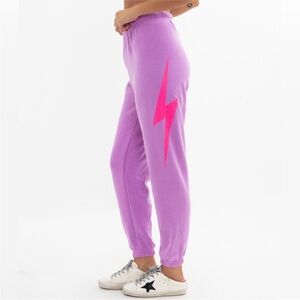 Aviator Nation Lavender Joggers with Neon Pink Bolt